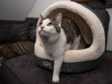 TrendPet LunaHome: затишна печерка-лежанка для собак та котів сірого та бежевого кольорів