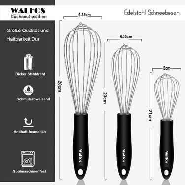 Набір міксерів Walfos® з нержавіючої сталі: 21 см, 23 см, 28 см. 3 шт. для збивання, змішування та приготування