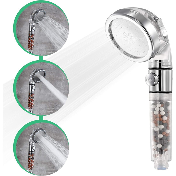 Original StoneStream Shower Head, Eco Power High-Pressure Water Softener, Filtered Handheld Shower with Spa-Like Ion Beads for Dry Skin and Hair – 3 Spray Settings (3-in-1 Set (non-electric showers))