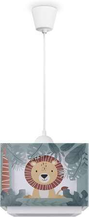 Paco Home Hanging Lamp Children's Room Ceiling Lamp Pendant Light Lampshade Fabric E27 Lion Jungle Glowing in the Dark