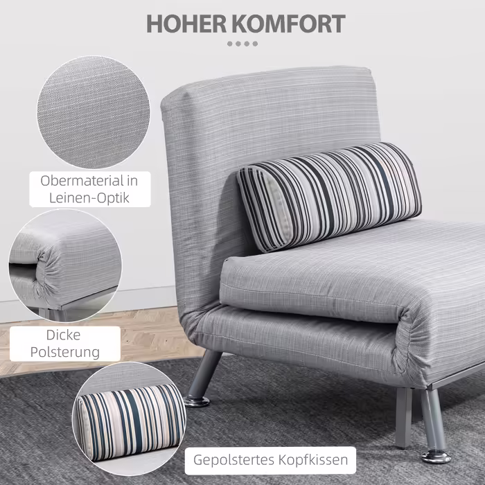 HOMCOM Folding Bed, Sleeper Chair & Guest Bed, Foldable Sofa Bed, Metal, Grey, 75x70x75cm | Aosom