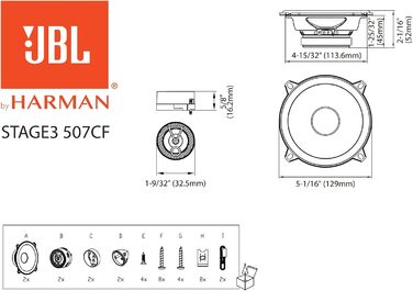 JBL Stage3 507CF автомобільні 2-смугові компоненти 135 Вт, 13 см, комплект динаміків Harman Kardon, без решітки, 3,25 см твіттер, чорний