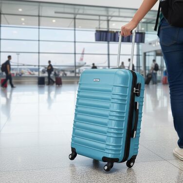 Набір валіз Zelsius 4 шт. рожевий колір | ABS, з кодовим замком, 4 колеса, внутрішня перегородка | Ручна валіза, набір валіз, Trolley, велика валіза (сталево-блакитний)