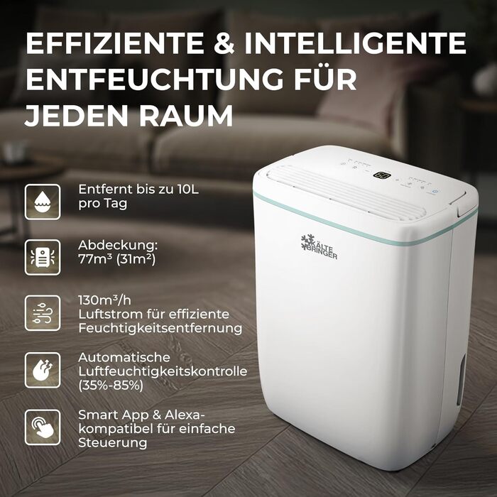 Зволожувач повітря Kältebringer з LED дисплеєм, Wi-Fi та додатком - тихий та енергоефективний, проти вологи та плісняви (12L)