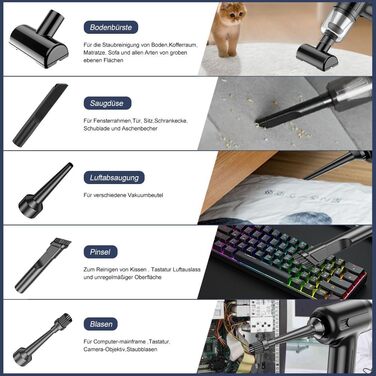 Бездротовий ручний пилосос 2-в-1 для авто, дому та кухні, 15000PA, 120W, чорний