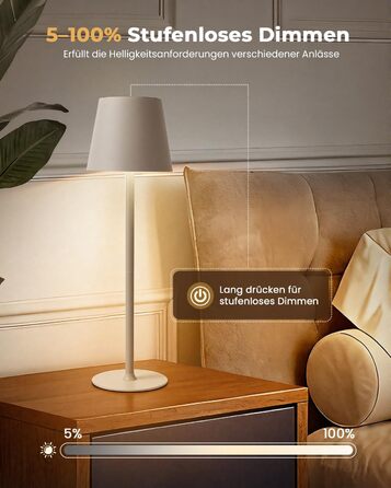 Настільна лампа бездротова акумуляторна Metalux Beige: світлодіодна, диммована, сенсорна, водонепроникна для дому та кемпінгу