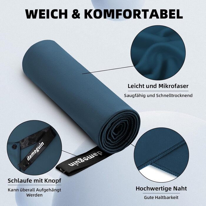 Набір з 3 рушників з мікрофібри: великий (180х80 см) та 2 маленькі (80х40 см). Швидковисихаючі рушники з мікрофібри для спорту, пляжу, басейну та подорожей (темно-синій)