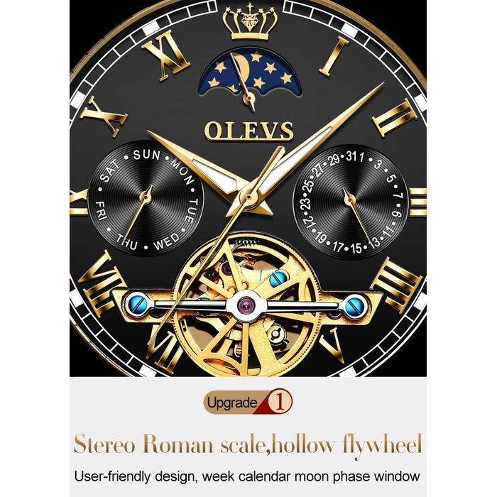 Набір автоматичних механічних годинників для пари OLEVS: чоловічий та жіночий, з календарем та фазами місяця, двоколірні