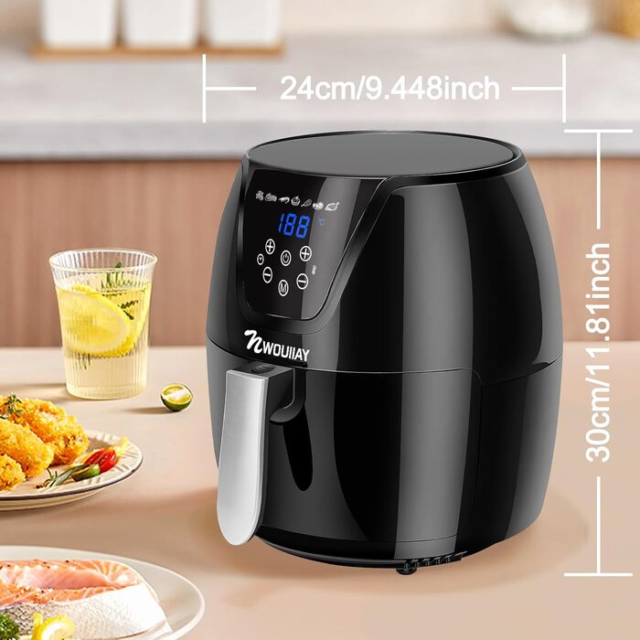 Фритюрниця без олії Air Fryer NWOUIIAY 1800W з LED-touchscreen 5.5L, 7 програм, цифровий дисплей