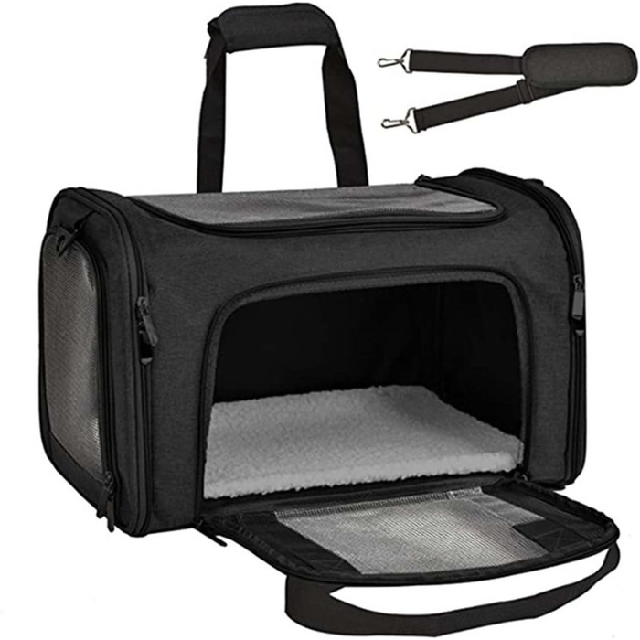 Транспортна сумка для котів та собак, складана переноска з сіткою, чорна