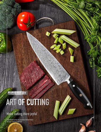 Ніж Santoku AIRENA 7 дюймів - Японський стиль, високоякісна сталь X50CrMov15, повний хвостовик, ергономічна ручка, преміум якість, подарункова коробка