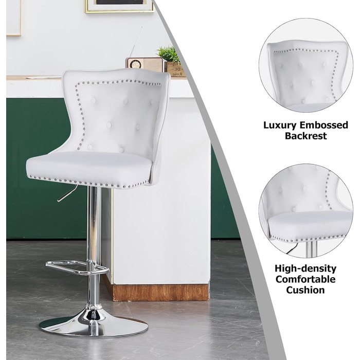 Modern Velvet Bar Stools 2-Pack - Adjustable Kitchen Counter Stools with Lion Paw Pulls - 360° Swivel, Black (White Option), 4-Pack Available