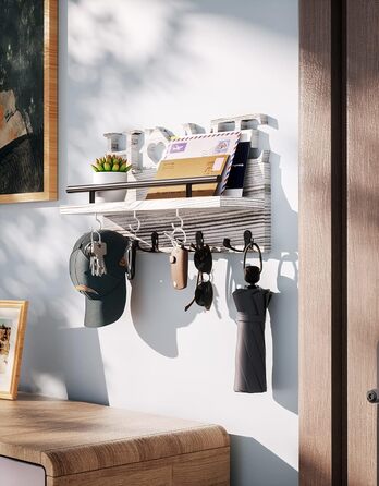 Дерев'яний органайзер для ключів з полицею на стіну - 7 гачків, Rustic дизайн (білий)