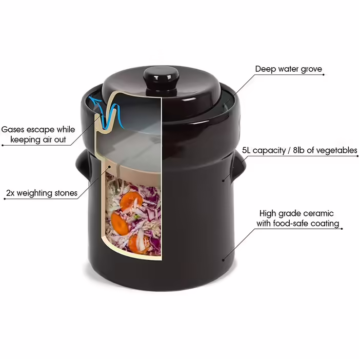 MS-Steinzeug Garden Pot 10 L Brown + Weighing Stones | Fermentation with Sauerkraut Pot | Preserving Pot for Canning | Nutrient Booster ideal for Vegetarians & Vegans | Includes great recipes