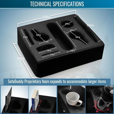 Sofa-Buddy Practical Couch Cup Holder, Sofa Coaster, Sofa Cup Holder. The perfect couch accessory (Square-bigdaddy-leather-black)