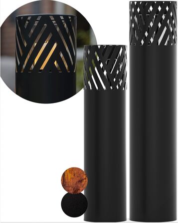 BENTSON Lantern Post Set of 2 | Decorative Post for the Garden in Rust Industrial Design | Lantern for Outdoors and Indoors | Includes Candles | Oriental | 95cm + 75cm (Anthracite (Stripes))