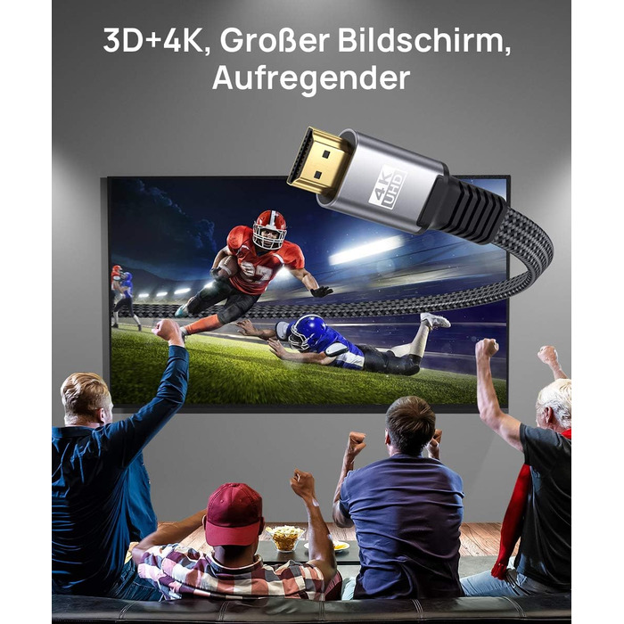 Кабель HDMI JSAUX 4K 3 метри (4K@60Hz, HDMI 2.0, 18Gbps) - Плоский, нейлонова обплітання, High Speed, сірий. Підтримка HDR, UHD 2160p, 1080p, 3D, Ethernet, ARC для PS3/4, TV, PC
