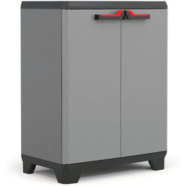 Keter Stilo Plastic Cabinet, tall, WxDxH: 68x39x173cm, gray/black/red, including 3 adjustable shelves (max. load capacity of 15kg each) (Base cabinet)