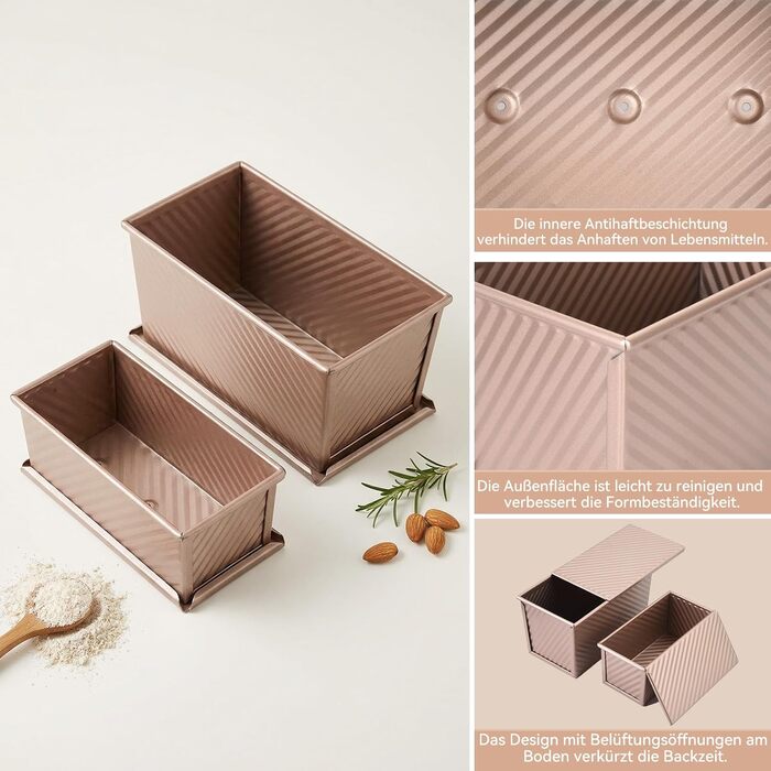 Форма для тостів OTraki 2 шт. з кришками: маленька (19x9.5x8 см) та велика (21x11.5x11 см), антипригарна форма для випічки хліба та тостів