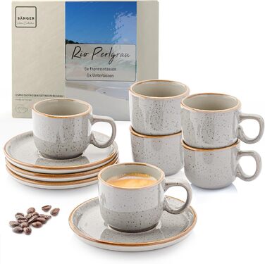 Набір чашок для еспресо Sänger Rio Perlgrau, 12 шт. (6 персон), 80 мл, сірий, мікрохвильова піч, посудомийна машина, стійкість до подряпин