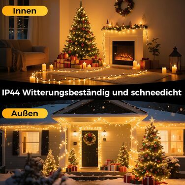 Гірлянда світлодіодна для прикраси ялинки та інтер'єру, 25м, 250 LED, тепле біле світло, 8 режимів, пульт, таймер, IP44, для дому та саду