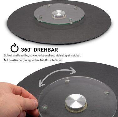 Rotating slate plate round, serving platter, cake plate, sausage plate, cheese plate. The slate cake plate with foot, serving platter, rotating turntable, tiered serving stand, decorative tray, table decoration.