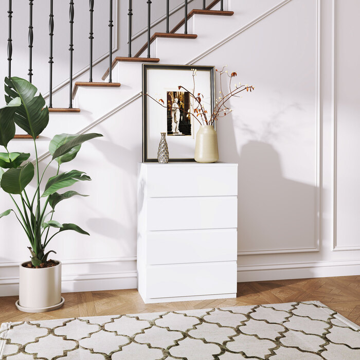 HOMCOM Chest of Drawers, Sideboard with 4 Drawers, Tip-Resistant Office Cabinet in White, 55 x 33 x 80 cm, ideal for living and working areas