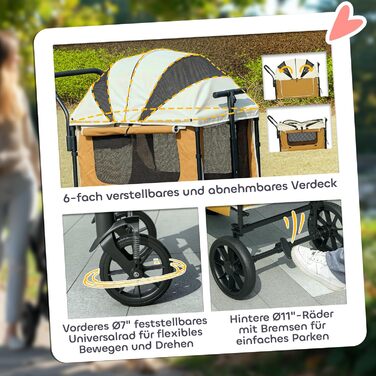 PawHut 2-в-1 візок для собак та котів, розкладний, до 30 кг, з подушкою, сітковими віконцями, 2 дверима, кишенькою для зберігання, коричневий