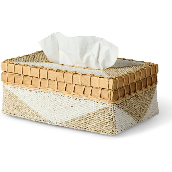 Karmagonia Refillable Tissue Box with Bamboo Lid - Handmade Cosmetic Tissue Box with Pearls - Tissue Box for Tissues & Cosmetic Tissues