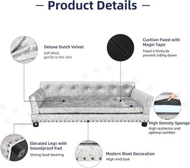 Софа для собак BingoPaw Luxus XXL: зручна лежанка для великих собак з м'яким кріслом та спинкою, сірого кольору, 120x74x40 см