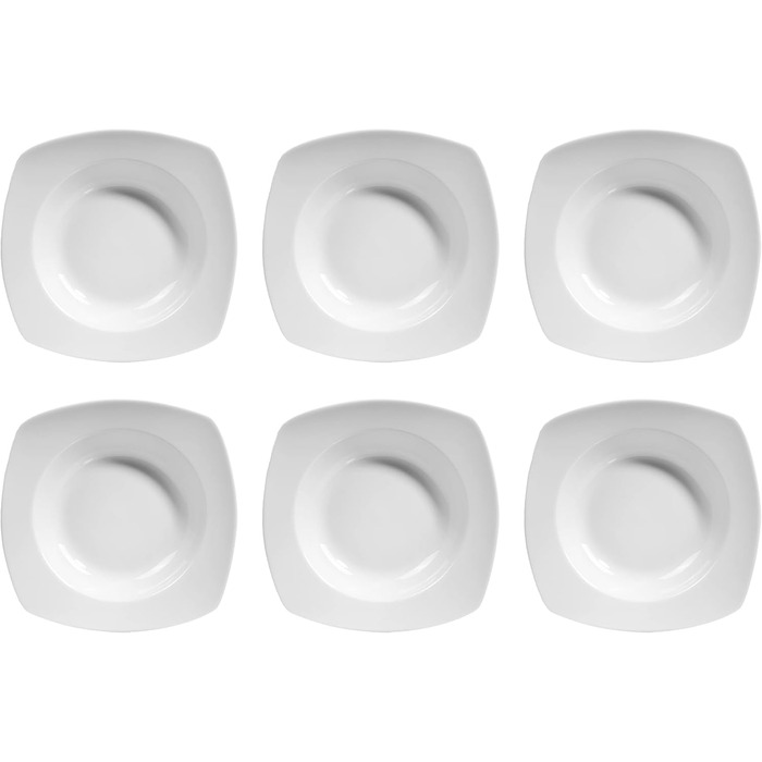Singer | Soup Plates Markant in White, 6-Piece Soup Bowl Set for 6 People, Porcelain Bowl Set, Square | PREMIUM COLLECTION Soup Bowl Set 6 Pcs