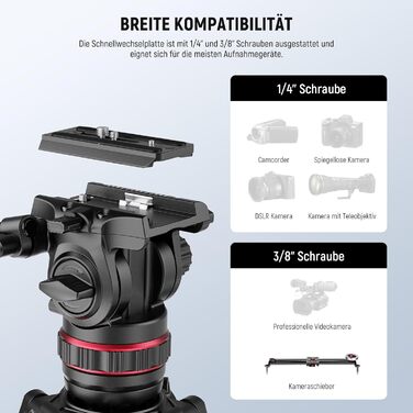 NEEWER Штатив відео професійний 74' з Fluid-головкою, сумісний з DJI RS, для DSLR, максимальне навантаження 8кг (LL37)