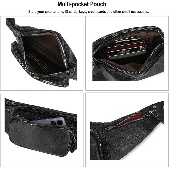 Чоловіча сумка на пояс з натуральної шкіри LUUFAN, чорна (1030)