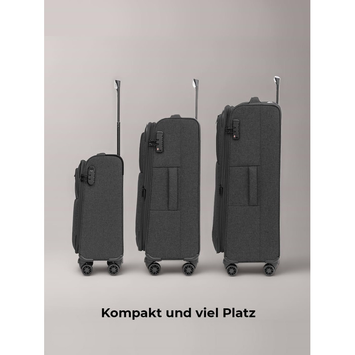 Набір валіз REDOLZ 3 шт. для жінок та чоловіків | Легкі та стійкі дорожні ролери, якісний м'який кейс, 4 подвійні колеса та TSA-замок | Розширюваний з еластичними складками (Essentials 12) Чорний набір валіз (3 шт.) 3-колісний розширюваний