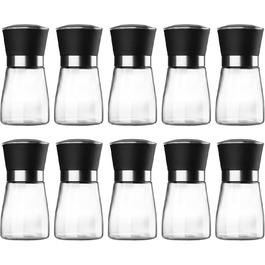 Набір мельниць для солі та перцю Salzmühle & Pfeffermühle з регульованим керамічним жорном, скляний набір для перцю, також підходить для чилі та різних спецій (PG180 10шт)
