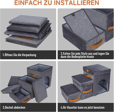 Zonema Dog Stairs, Dog Stairs for Small Dogs, Waterproof Dog Stairs 40 cm High, Injury Prevention High-Quality Sponge Cat Stairs, Non-Slip Washable Dog Ramp for Sofa Bed Car (Pet Stairs 3 Steps, Grey)