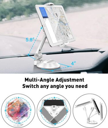 Підставка для планшету та смартфона AboveTEK з присосками, 360° обертання, для iPad/Android (4-11 дюймів), авто/дім/офіс, білий