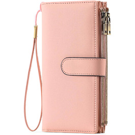GOIACII Wallet for Women, Leather Wallet for Women, RFID Blocking Large and Long Wallet for Women with Multiple Card Slots, Removable Wrist Strap