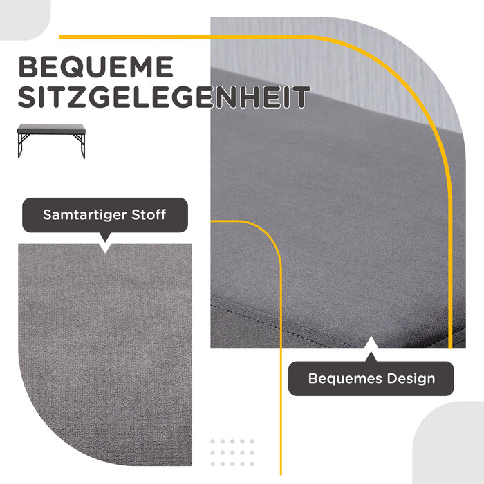 HOMCOM Upholstered Bench with Velvet Look, Bed Bench, Vanity Bench, Entryway Bench for Living Room, Bedroom, Dark Grey, 115x46x49 cm