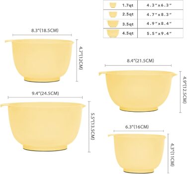 Набір салатниць/міксерів BoxedHome (4 шт.) - пластик, жовтий, неслизькі, для кухні