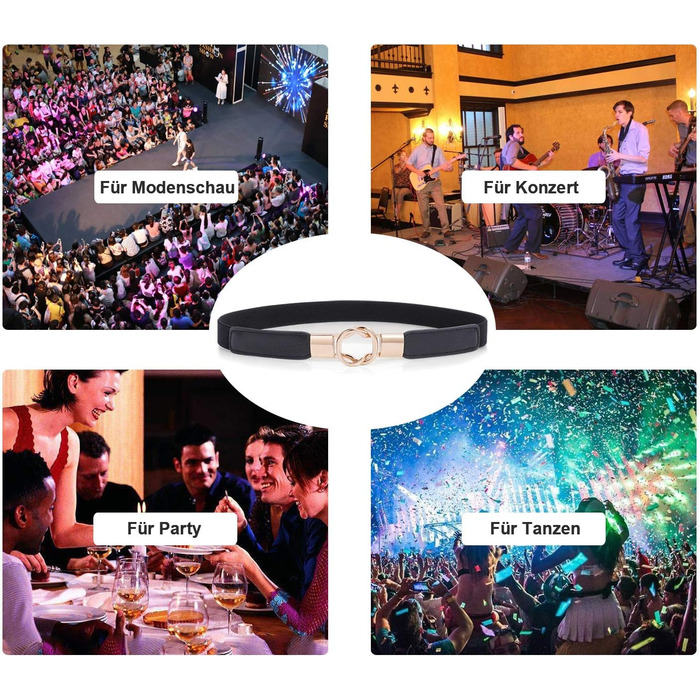 Жіночий еластичний пояс WERFORU (4 шт.) – чорний, коричневий, білий, синій – для талії 95-108 см, з золотою пряжкою