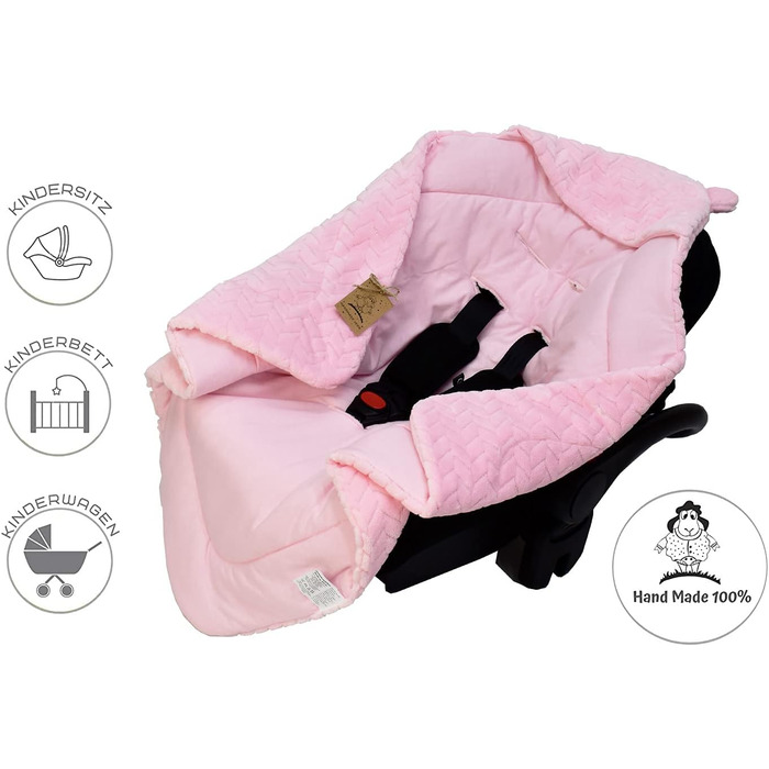 Універсальна дитяча ковдра Bo DANKA для автокрісла, коляски та Maxi Cosi, 80x80 см, з капюшоном і липучкою, для новонароджених, всесезонна, рожева