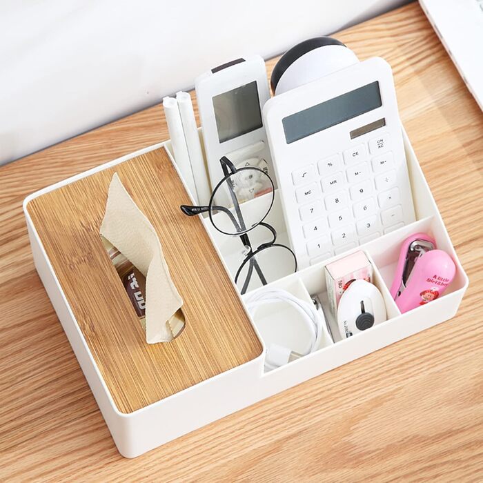Tissue Box, Tissue Holder Box, Multifunctional Tissue Holder with Stylish Remote Control Desk, Cosmetic Tissue Box for Office Bedroom Car (B grey)
