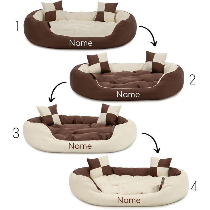 Ліжко для собак та котів Lionto 4-в-1 з поворотним подушкою, 65x50 см, з міцного оксфорду, водовідштовхувальне, з глибоким входом, з декоративною подушкою, для всіх розмірів, (колір: коричневий/бежевий)