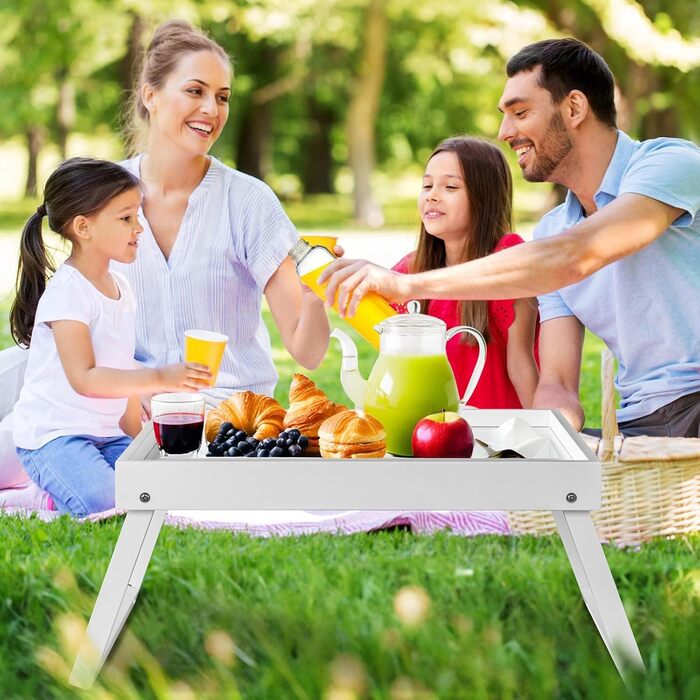 Набір з 2 столів для сніданку в ліжку з бамбука: піднос для їжі, ноутбука, сервірування (білий)