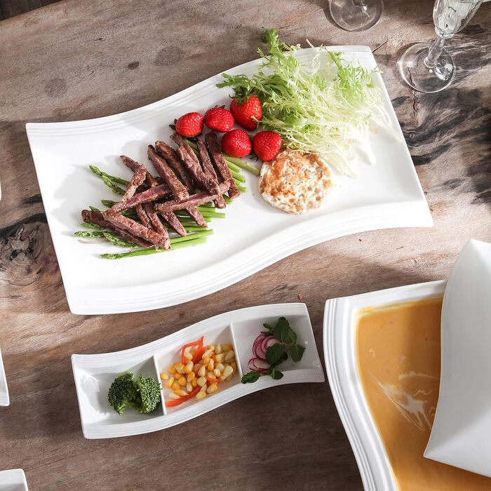 MALACASA Набір тарілок Serie Flora, 2 шт., кремово-білий порцелан, 33.7x28 см та 27.9x20.3 см