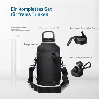 Термофляга Coolflask 2Л зі сталі нержавіюючої з трубою та 3 кришками, вакуумна пляшка для води для спорту та подорожей, Starry Indigo Black