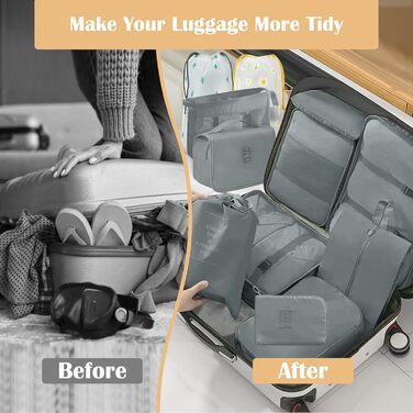 Набір органайзерів для валізи 13 шт., Packing Cubes, водонепроникні органайзери для подорожей та відпустки, дорожній органайзер з прозорими сумками (Сірий)