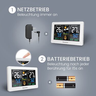 Newentor Weather Station Radio with 3 Outdoor Sensors - Radio Weather Station with Weather Forecast, Temperature Warning, DCF Radio Clock - Battery Powered and Mains Powered, White 1*Station + 3*Outdoor Sensor White