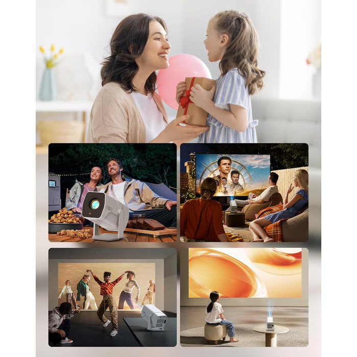 Mini проєктор Beamer з WiFi Bluetooth, 1080P Full HD, підтримкою Netflix, електричний, з автофокусом та автоматичною корекцією трапеції, 270° обертання для домашнього кінотеатру